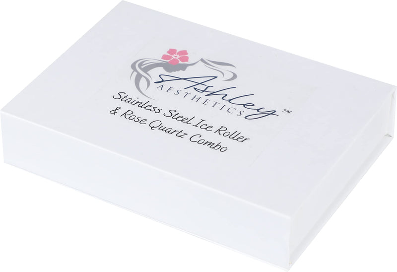 Stainless Steel Ice Roller & Rose Quartz Facial Set | Luxury Skin Care Tools for Lymphatic Drainage, Product Absorption, Skin Tightening, & Relaxation