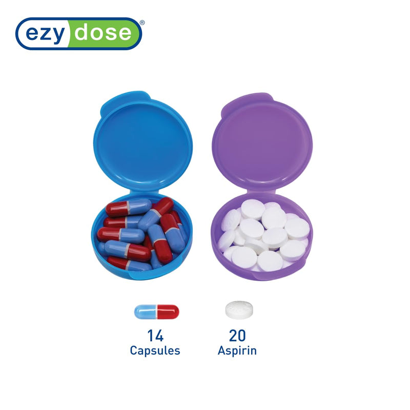 Ezy Dose Daily Round Pocket Pharmacy Pill Organizer, Blue & Pink, 2 Pack | Portable On-The-Go, Pill Box, Organizer and Vitamin Containers, Snap Shut Lids, Perfect For Traveling, BPA Free 2-Pack