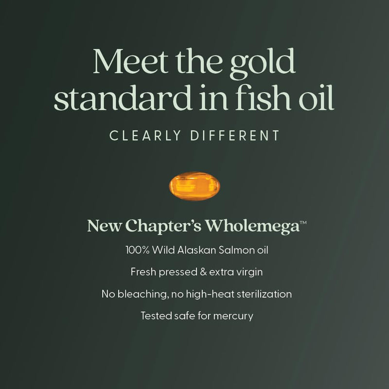 New Chapter Wholemega Tiny Capsule Fish Oil, 180 Count | 2000 mg per Serving, Wild Alaskan Salmon Oil with Omega-3, Vitamin D3, and Astaxanthin, 500 mg Each, Clinically Proven 180 Count (Pack of 1)