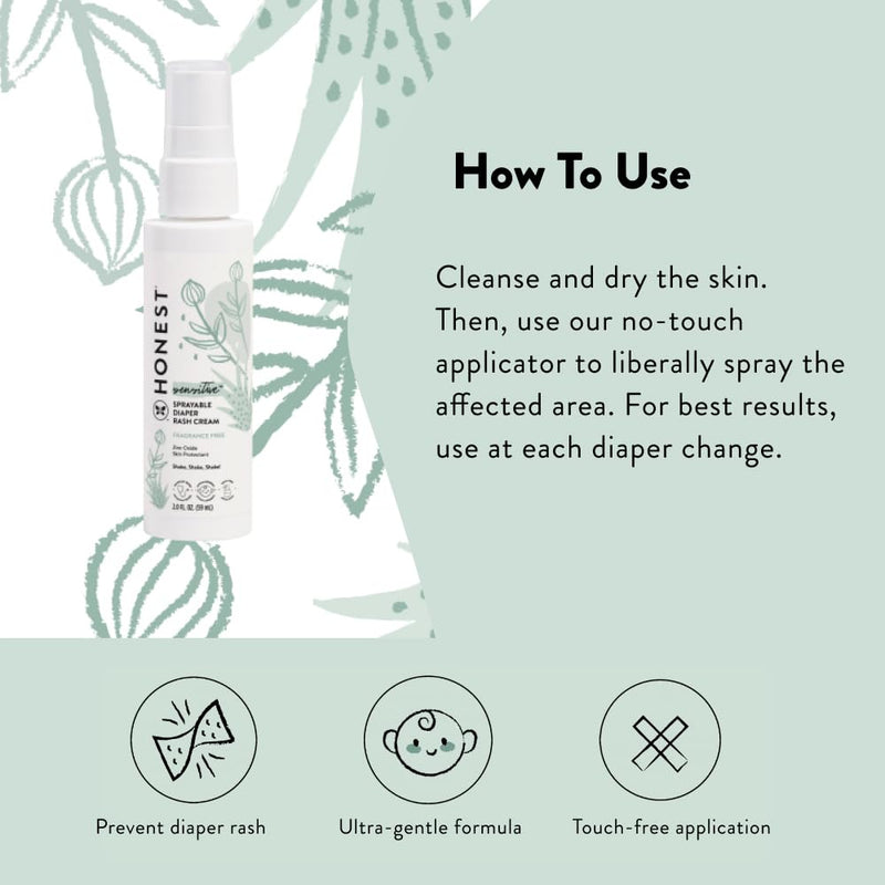 [Australia] - The Honest Company Baby Diaper Rash Cream Spray | Moisturizing + Calming Zinc Oxide | Hypoallergenic, Dermatologist Tested, Cruelty Free | 2 fl oz 2 Fl Oz (Pack of 1) 