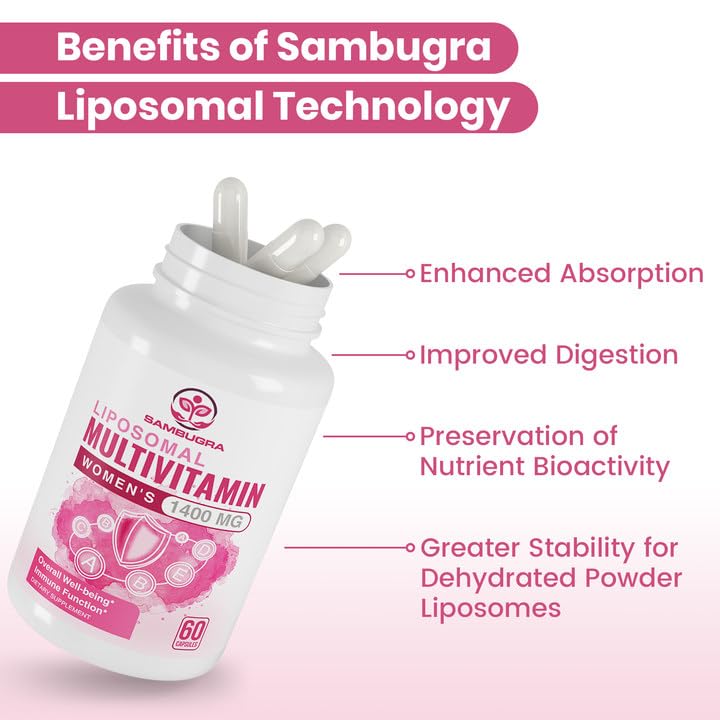 Sambugra Liposomal Multivitamin for Women 1400MG - Womens Daily Multi Vitamins Supplements with Iron, Vitamin A, C, D, E and B Complex for Immune Health, Hair & Skin Support for Women 18+(2 Pack) 60 Count (Pack of 2)