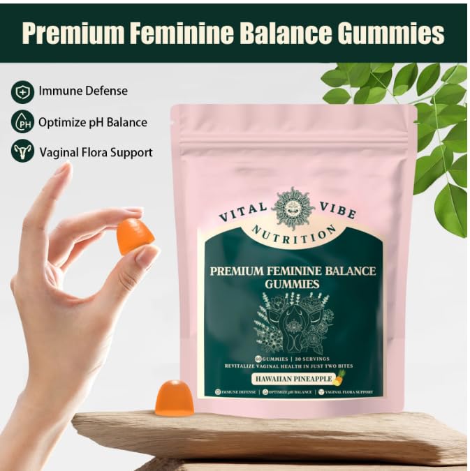 Vital Vibe Premium Feminine Balance Gummies - for Women’s Health & Wellness - Immune Support - Vegan, Gluten-Free - Hawaiian Pineapple - 60 Gummies 60 count (Pack of 1)