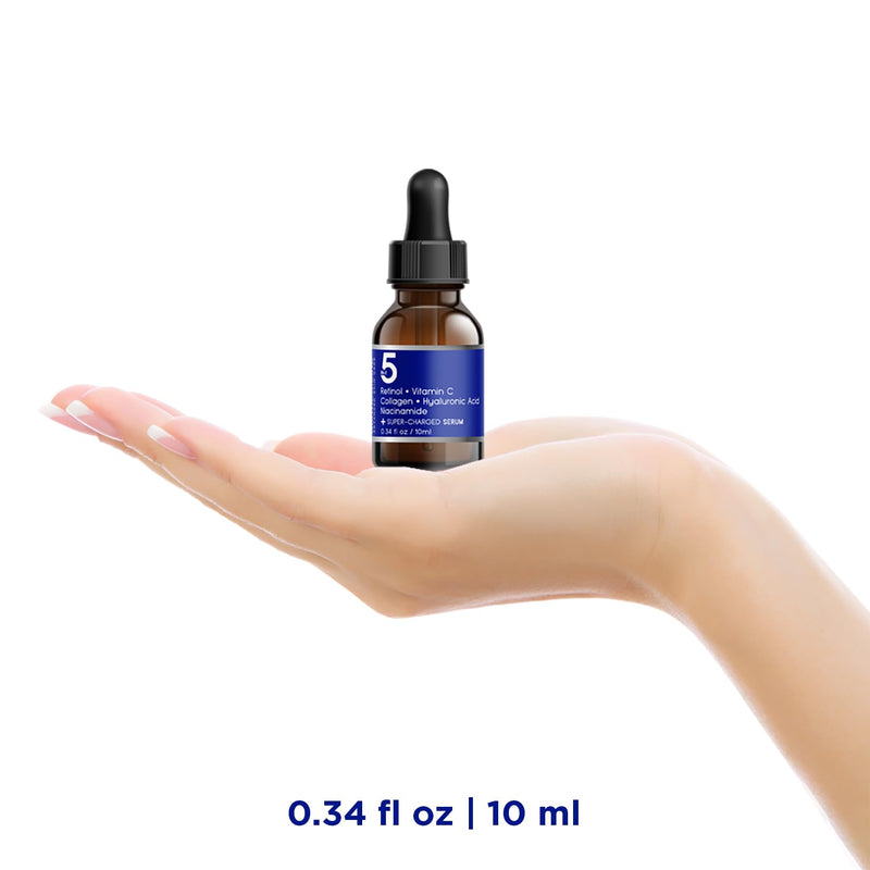 5 in 1 Face Serum with Retinol, Vitamin C, Collagen, Trial Size, 10 ml | Also with hyaluronic acid and niacinamide, may help improve the appearance of fine lines and dark spots 0.33 Fl Oz (Pack of 1)