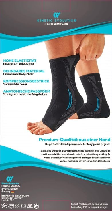 [Australia] - KINETIC EVOLUTION elastic foot bandage for men and women. Ideal for sports such as tennis and running. Adjustable, comfortable and durable, can be used left and right. (L, Black) L 