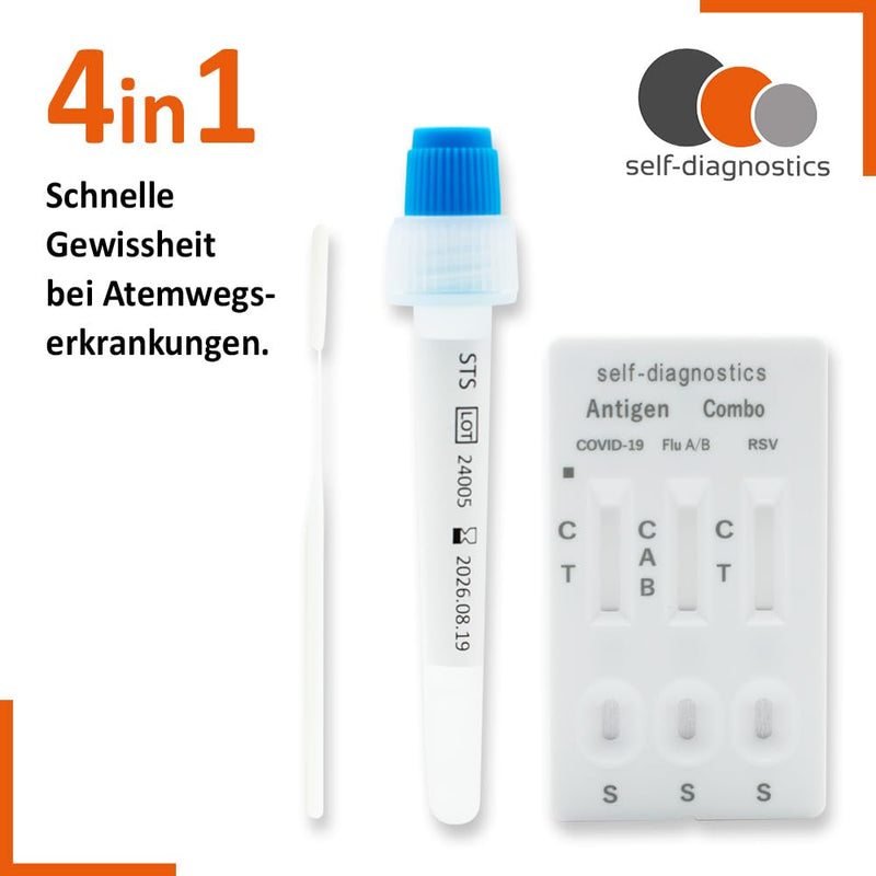 [Australia] - self-diagnostics 4in1 antigen rapid test for laypeople | Test for RSV, COVID-19, Influenza A & B | Pack of 5 – certified home test for the whole family 