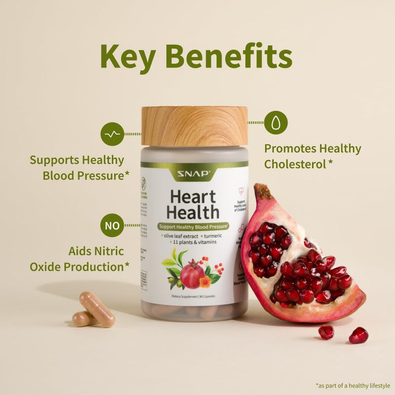 [Australia] - Snap Supplements Heart Health Support Supplement with Coq10, Organic Beet Root Powder, Hawthorn Berry, Turmeric and Odorless Garlic, Supports Nitric Oxide Level, Circulation and Flow, 90 Capsules 90 Count (Pack of 1) 