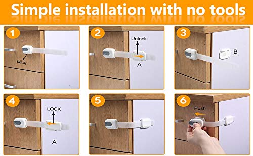 [Australia] - 12 Pack Vmaisi Multi-Use Adhesive Straps Locks - Childproofing Baby Proofing Cabinet Latches for Drawers, Fridge, Dishwasher, Toilet Seat, Cupboard, Oven,Trash Can, No Drilling (White) (12) 12 