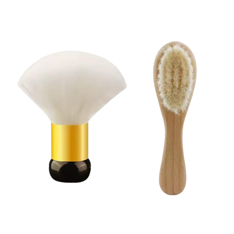 2Pcs Professional Barber Brush & Neck Duster Set – Soft Bristle Barber Brushes for Hair Cleaning, Styling & Clipper Dust Removal – Essential Barber Neck Duster for Salons & Barbershops