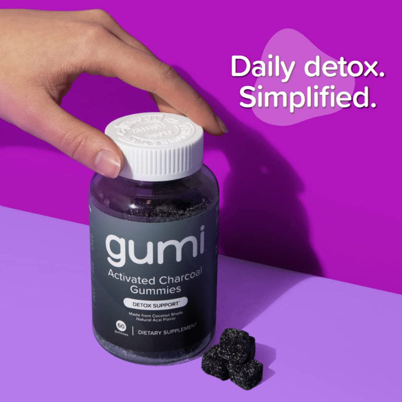 [Australia] - gumi Nutrition Coconut Activated Charcoal Gummies - Charcoal Supplements for Detox, Oral Health & Gut Health - 200mg Gummy Vitamin - Gluten Free, Vegan & Non GMO - Natural Açaí Flavor (60 Count) 
