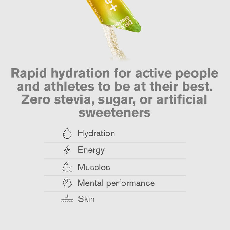 DR.VEGAN® Hydrate+ Electrolyte Sachets, Informed Sport Certified, with Vitamin B12 & C, L-Taurine | Natural Lemon | No Sugar or Artificial Sweeteners | Full Spectrum Electrolytes (15 Sachets) 15 Sachets