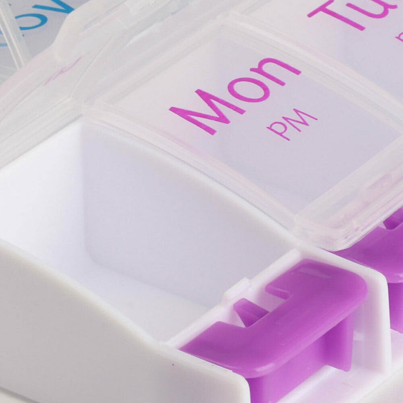 Pill Organizer 7 Day, Pill Box 2 Times a Day AM PM Pill Case, Weekly Pill Container Portable Travel Medicine Box for Vitamins and Supplements (Blue-Purple)