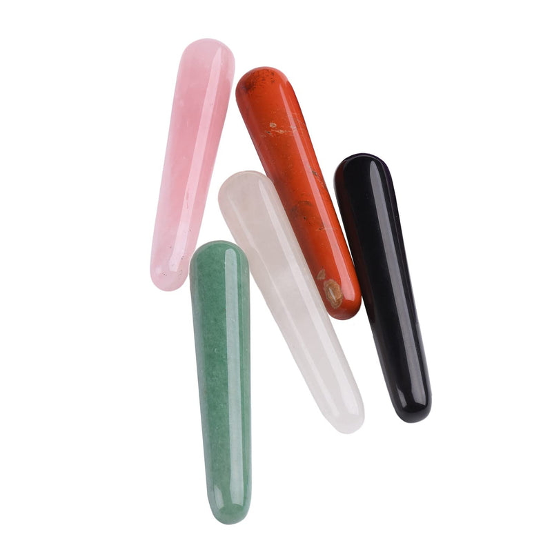 [Australia] - JIC Gem 5 Pcs Mix Natural Crystal Gua Sha Scraping Massage Tool Massage Wand for Face Acupuncture Therapy Stick Point Treatment Reiki Healing 