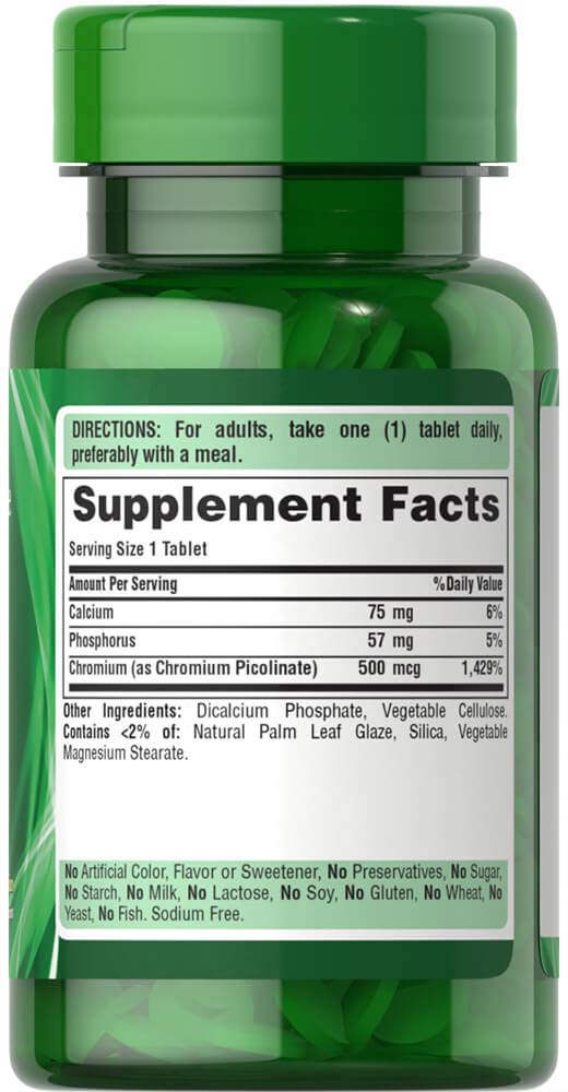 [Australia] - Puritans Pride Chromium Picolinate 500 Mcg Yeast Free, 100 Count 100 Count (Pack of 1) 