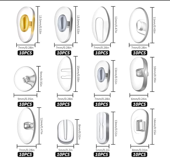 [Australia] - Push-in Eyeglass Nose Pads - PFDHQS 18 Pairs Glasses Nose Pads Replacement Kit - 6 Options Available for Replacing and Having Spare Nose Pads for Sunglasses 