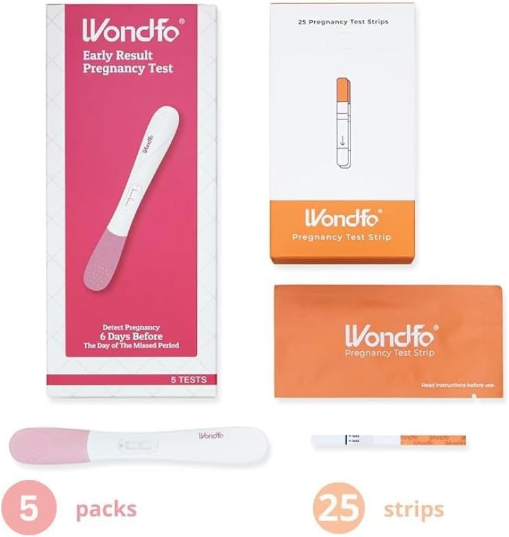 Wondfo Early Result Pregnancy Test Combo - Double Confirm Preganacy with 5 Early Result Pregnancy Test Sticks and 25 Pregnancy Test Strips -Value Pack