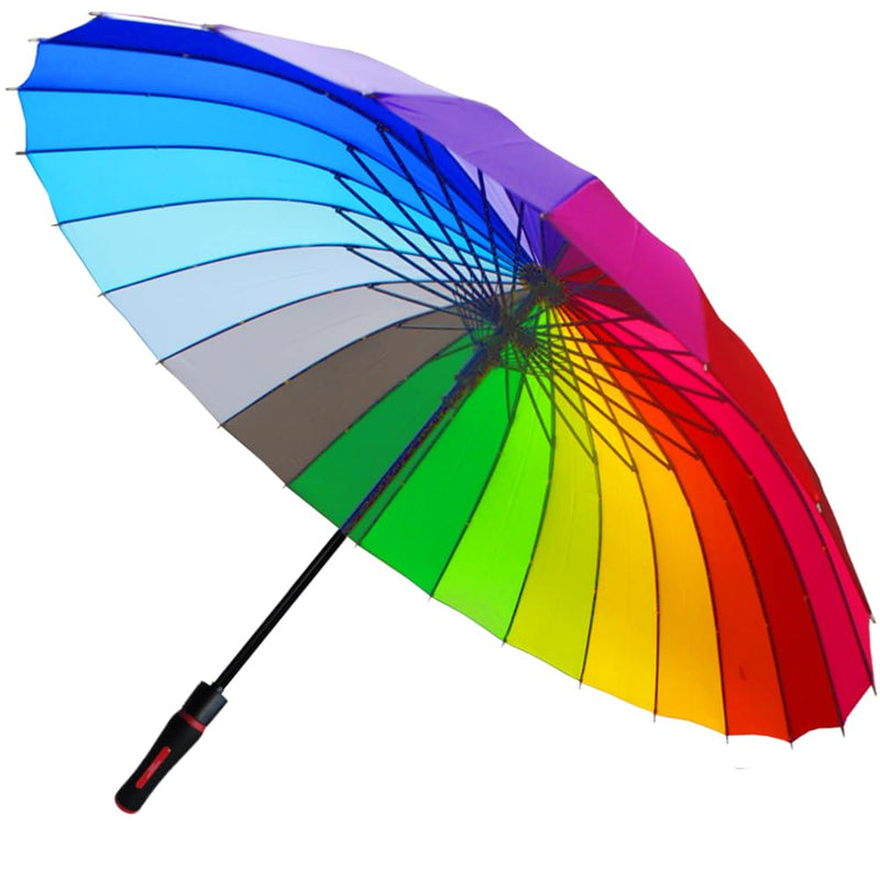 Extra Strong - Windproof 24 Rib Large Strong Rainbow Umbrella XL Automatic | Heavy Duty Golf Umbrella For Rain and Wind - 3 Layer Frame - Choice of 2 Handles - Best for Most Ribs Straight Handle