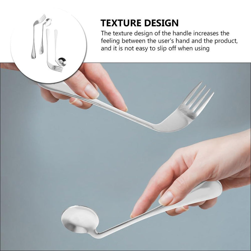 [Australia] - Curved Fork Spoon 1 Set of Angled Fork and Spoon Stainless Steel Elderly Left Handed Anti Shake Eating Utensils Self-feeding Learning Bendable Handle Silverware Angled 