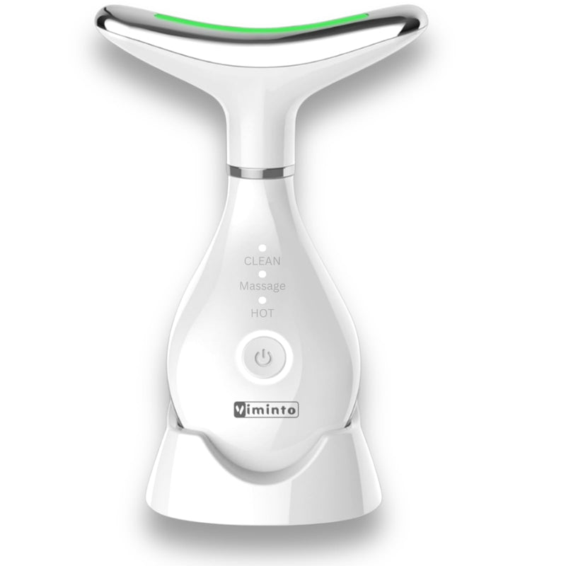 VIMINTO 3-in-1 Face Massager – Facial Massager Tool with Soothing Heat, Vibration, and Smart Touch – Red, Blue & Green Light Modes for Relaxation and Radiance – Compact & Portable - White