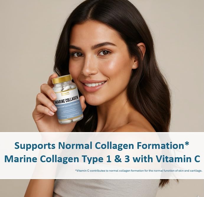 Totality Marine Collagen Capsules – Type I & III with Vitamin C, 400mg Per Serving – 60 Capsules, 30-Day Supply – Skin, Hair, Nail & Joint Support from Wild-Caught Marine Source