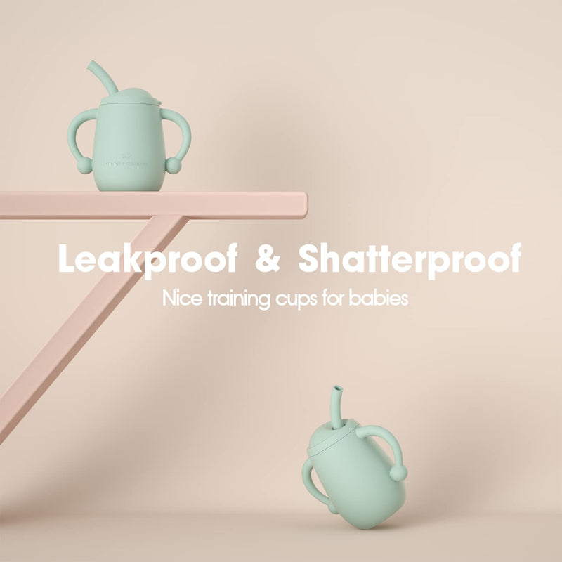 [Australia] - Cuddle Campus Pack of 2 Silicone Baby Training Cup, Shatterproof Toddler Sippy Cups with Straw, Open Cup for Baby, 6+ Months 4 Oz, Boothbay Boothbay Gray+Sage 4 OZ 1 Count (Pack of 1) 