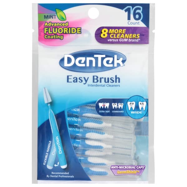 [Australia] - DenTek Easy Wide Brush Interdental Cleaners, Brushes Between Teeth, Mint Flavor, 16 Ct. (Pack of 2) 