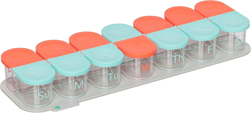 Sagely XL Pill Organizer, Durable Medicine Box, Magnetic Daily Removable Pods, Easy-to-Use, Spill-Proof, Large Enough to Fit Fish Oil, Cod Liver Oil, Supplements & Vitamins (Mint Blue/Coral) Mint Blue/Coral