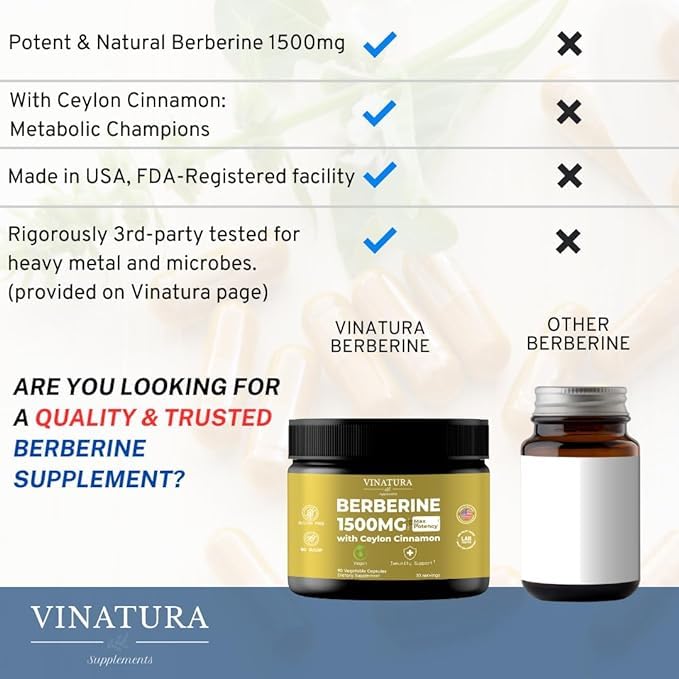 [Australia] - Berberine 1500mg with Ceylon Cinnamon - USA MADE & TESTED - Max Potency Berberine Supplement with Berberine HCL - Immune System - 90 capsules 