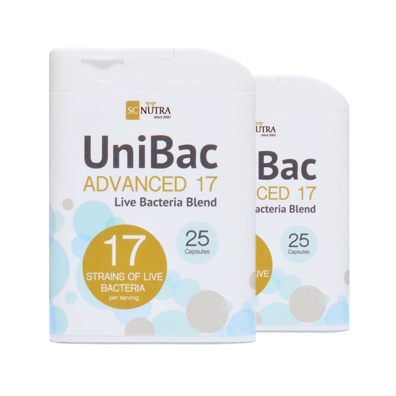 UniBac Advanced 17 – Unified Bacteria – 17 Strain Probiotic Blend – 6 Billion Live Cultures – Lactobacillus & Bifidobacterium Complex – Vegan Capsules (50 Count)