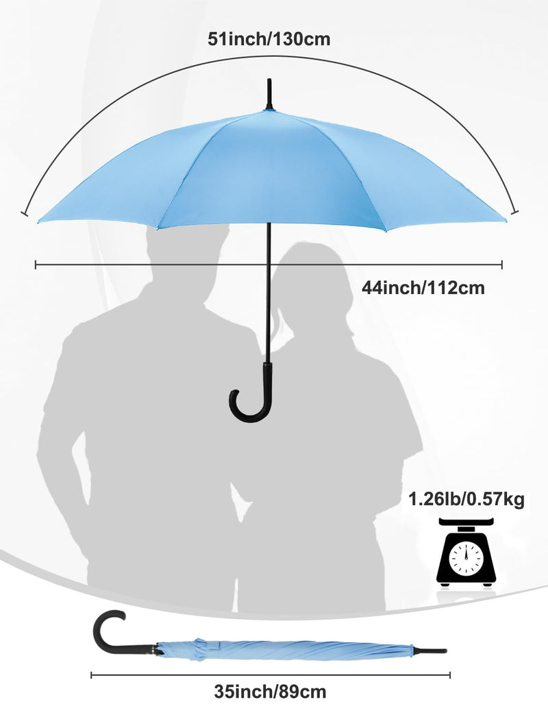 Large Stick Umbrella Windproof Automatic Open 50 Inch Umbrella with Hook Handle,Over Sized J Handle Umbrellas for Men and Women,Windproof Unbreakable Stick Rain Golf Umbrella Sora