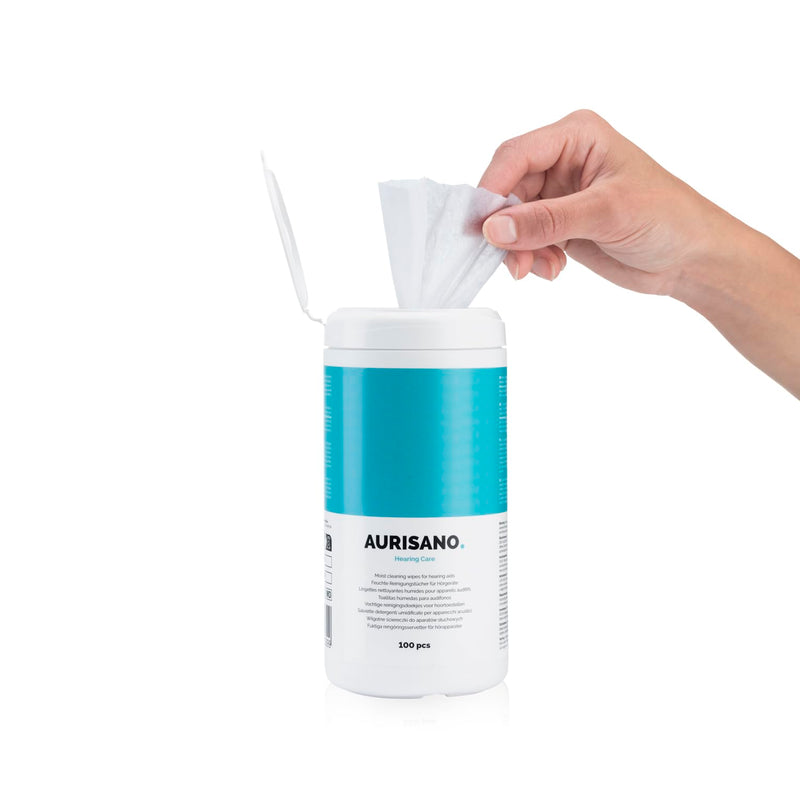 [Australia] - AURISANO hearing aid cleaning wipes - 100 hearing aid cleaning wipes in dispenser box - earwax remover - hearing aid cleaner - hearing aid accessories - for your hearing aid, hearing amplifier or hearing protection 1 
