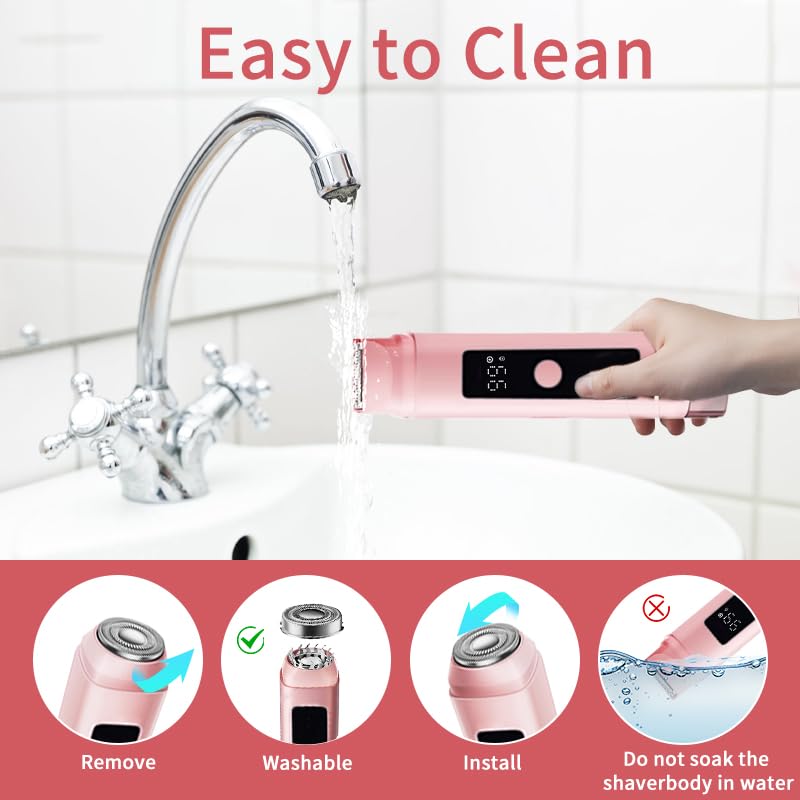 [Australia] - Bikini Trimmer for Women: 2-in-1 Electric Shaver with Digital Display,IPX7 Waterproof & Easy Cleaning& Travel Lock - Dual Head Trimmer for Underarms, Legs, Face (Pink) 