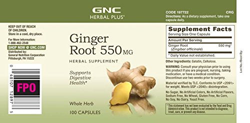 [Australia] - GNC Herbal Plus Ginger Root 550mg, 100 Capsules, Supports Digestive Health 