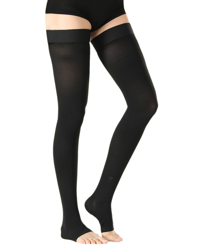 [Australia] - Open Toe Thigh High Medical Compression Stockings For Women & Men 20-30 mmHg Firm Graduated Support Hose Socks For DVT,Varicose Veins,Relief Shin Splints,Edema,Swelling Open Toe Black Medium 
