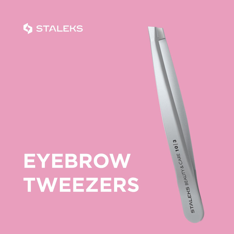STALEKS BEAUTY & CARE 10 Type 3 Eyebrow Tweezers – Wide Beveled Stainless Steel for Thick Brows & Home Hair Removal