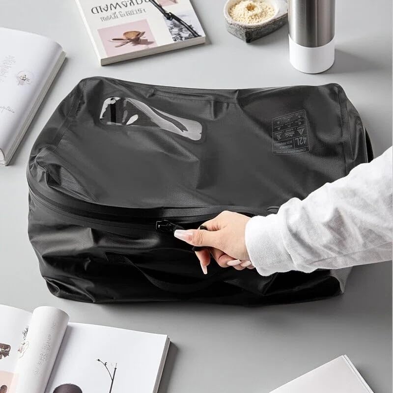 Travel Vacuum Packing Cubes Space Saver with Built-in Pump (Black, 25L) | for Carry-On Suitcase and Backpack, Luggage Compression Storage Bags,IPX8 Waterproof ,180°Open,Reusable Vacuum Seal Pouch Black