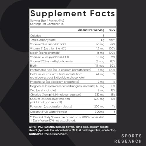 Sports Research Hydrate Electrolytes Dynamic Duo - Sugar-Free & Naturally Flavored with Vitamins, Minerals, and Coconut Water - 32 Hydration Packets of Lemon Lime & Raspberry Lemonade