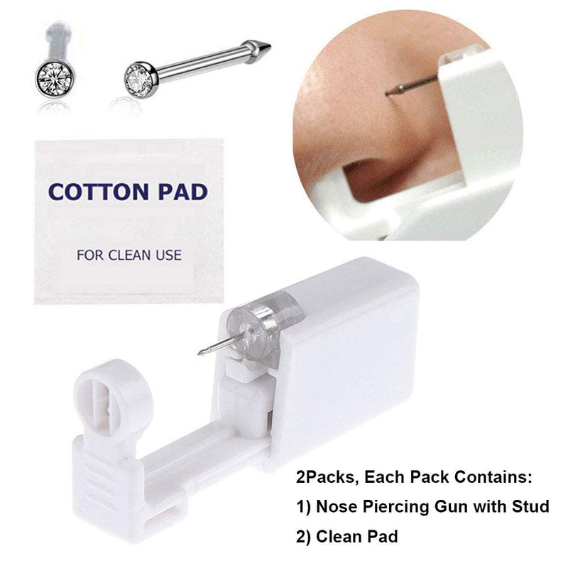 [Australia] - Nose Piercing Gun - 2 Pack Self Nose Piercing Kit Unit Disposable Nose Piercing Gun with Nose Stud Piercing Kit Tool for Cartilage Tragus Helix Piercing Gun Piercing Jewelry (Silver) Silver 