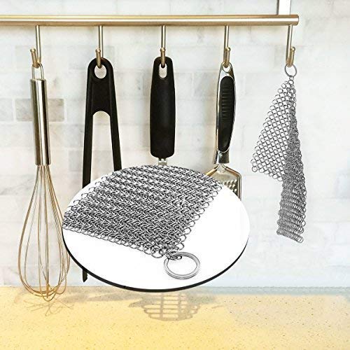 [Australia] - Cast Iron Scrubber 316 Stainless Steel Cast Iron Skillet Cleaner 8"x6" Chainmail Scrubber Scraper Chain Mail Link Scrub for Cast Iron Pre-Seasoned Pans, Griddles, BBQ Grills, and Pot Cookware Cleaning 