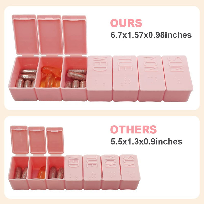 3Pack Weekly Pill Organizer,Extra Large 7 Days Cute Pill Cases Travel Daily Pill Box for Vitamin Medicine Fish Oil, Calcium Tablets Supplements Pink + Grey + White