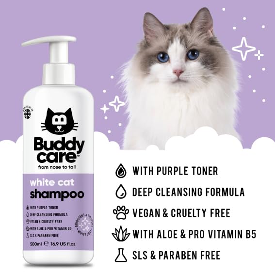 White Cat Shampoo by Buddycare - Brightening and Whitening Shampoo for Cats - Deep Cleansing, Fresh Scented - with Aloe Vera and Pro-Vitamin B5(16.90oz) - PawsPlanet Australia