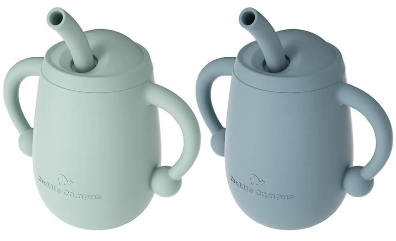 [Australia] - Cuddle Campus Pack of 2 Silicone Baby Training Cup, Shatterproof Toddler Sippy Cups with Straw, Open Cup for Baby, 6+ Months 4 Oz, Boothbay Boothbay Gray+Sage 4 OZ 1 Count (Pack of 1) 