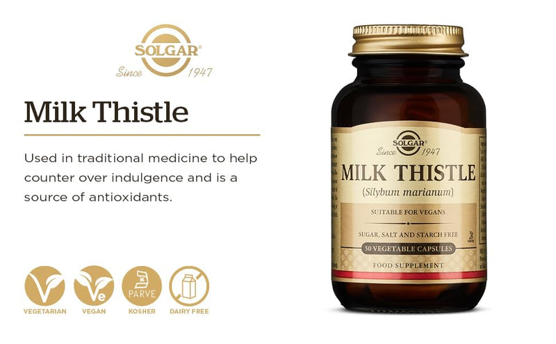 Solgar Milk Thistle 100 mg Vegetable Capsules - Pack of 50 - Liver Support Herbal Supplement - Supports Detoxification and Antioxidant Protection