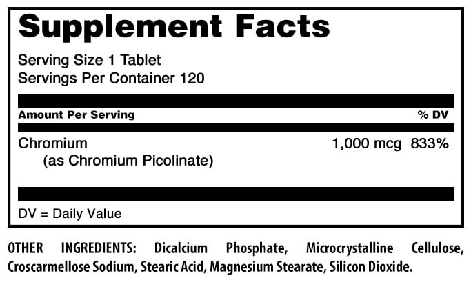 [Australia] - Amazing Formulas Chromium Picolinate Supplement | 1000 Mcg | 120 Tablets | Non-GMO | Gluten-Free | Made in USA Unflavored 1 Count (Pack of 1) 