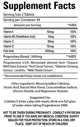 Organic Farm Vitamins Progesterone 5000 - Body glandular System Dietary Supplement, 100% Natural Progesterone Pills - Formula to Balance Hormones - progesterone Supplement, 90 Tablets