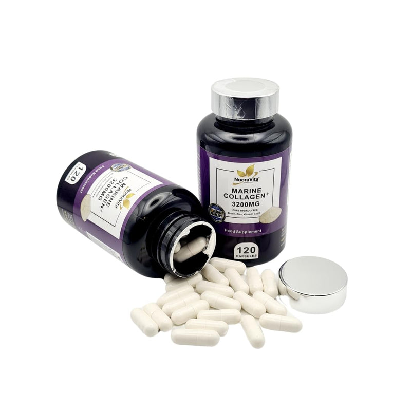 Marine Collagen Plus 3200MG. 120 Capsules – a Premium Blend of Pure Hydrolysed Marine Collagen, Fortified with Biotin, Zinc, Vitamin C & E. Gluten Free, GMO Free and Halal.