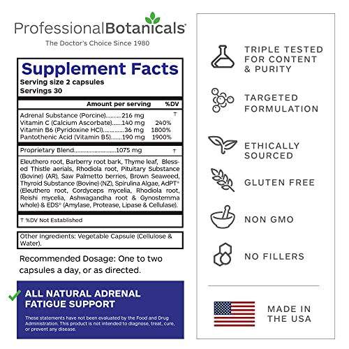 Professional Botanicals Adrenal Complex Supplement – Supports Healthy Adrenal Function, Stress Relief, and Energy Levels – 90 Vegetarian Capsules