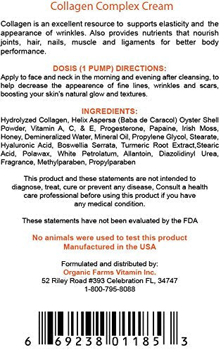 Collagen Hydrolyzed - Perfect Skin - Net Wt. 4oz./ 85.5g Body Cream / Transdermal Use Only - Nourishes and Revitalizes your Body - 100% Natural Improved Formula.