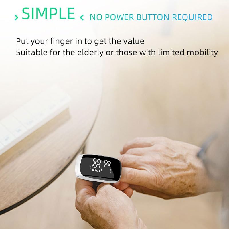 Pulse Oximeter Fingertip, Pulse Oximeter with Rechargeable, Oxygen Meter Finger Pulse Oximeter, Fingertip Blood Oxygen Saturation Monitor Rechargeable, Accurate Fast SpO2 Reading for Sports (White)