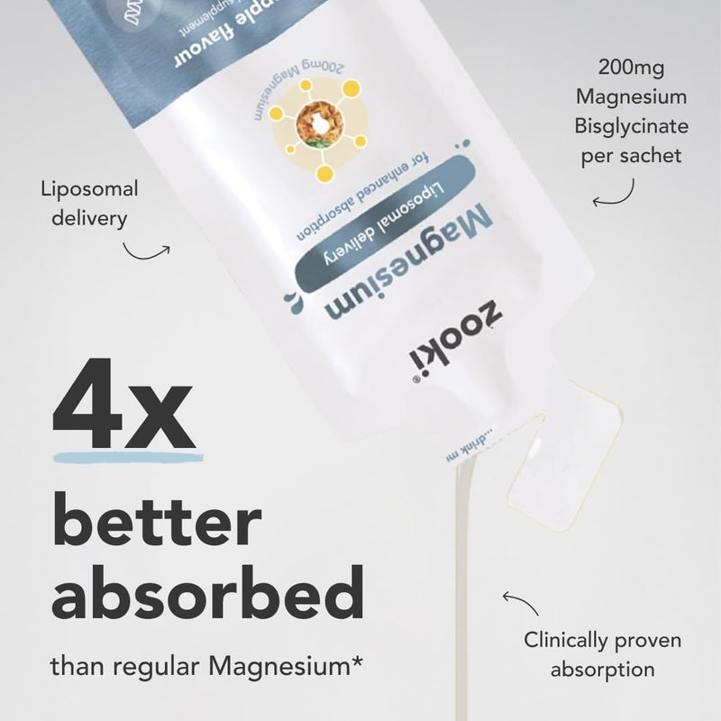 Zooki Liposomal Magnesium Glycinate Liquid Sachets, High Strength Magnesium Supplement, Liquid Magnesium for Muscle Relaxation Sleep & Energy Support, Vegan Sachets (Pineapple, 14 Servings) 17 ml (Pack of 14)