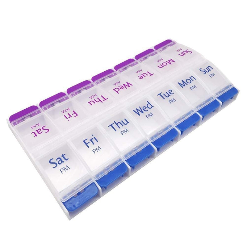 Pill Organizer 7 Day, Pill Box 2 Times a Day AM PM Pill Case, Weekly Pill Container Portable Travel Medicine Box for Vitamins and Supplements (Blue-Purple)